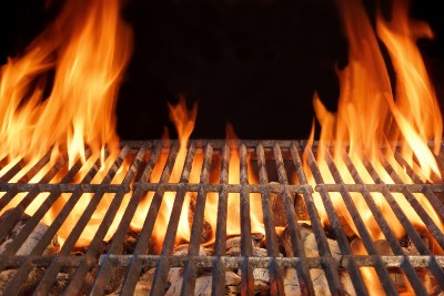 Grill with flames