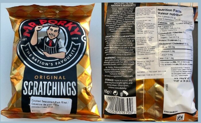 pork scratchings, pork scratchings recall, pork scratchings salmonella