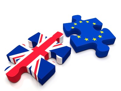 Separate UK and EU flag puzzle pieces illustrate Brexit - british bank accounts