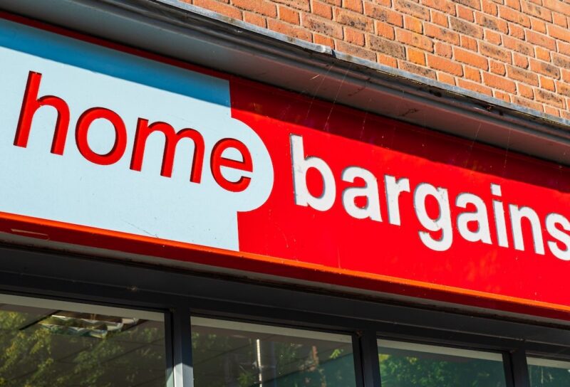 Shop frontage of Home Bargains, the bargain home supplies store in Shrewsbury, Shropshire, UK